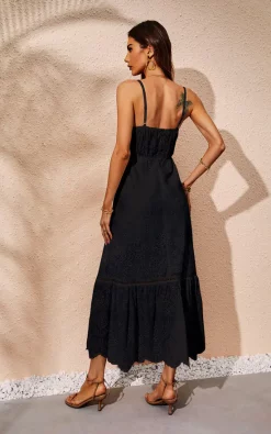 Best Pirce ???? FS Collection Lace Embroidery Anglaise Maxi ???? Dress In Black ????
