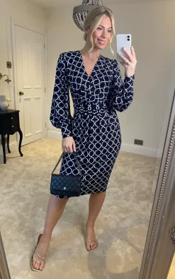 Wholesale ???? Jolie Moi Danielle Long Sleeve ???? Dress, Navy Geo ????