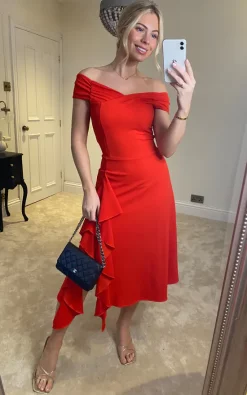 Deals ???? Jolie Moi Desiree Frill Fit & Flare ???? Dress, Scarlet Red ????