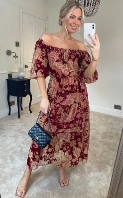 Best Pirce ❤️ Joe Browns Dreamy Red Devore Boho Midi ???? Dress ❤️