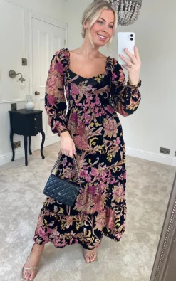 Top 10 ???? Joe Browns ???? Christmas Wishes Black Devore Midi ???? Dress ????