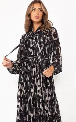 Best deal ❤️ Boutique Store Khaki Printed Tie Neck Pleated Midaxi ???? Dress ????