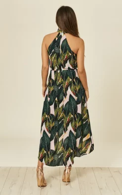 Cheapest ???? AX Paris Leaf Print Asymmetric Choker Neck Midi ???? Dress ???? -Zack Sales Store 2018 05 14 Jen Mollie AXParis3370