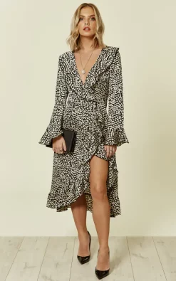 Hot Sale ???? ForevaYoung1 Black Leopard Wrap Closed Midi ???? Dress ????