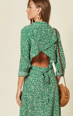 Best deal ???? Mellie Long Sleeve Midaxi ???? Dress With Open Back In Green Spot ????