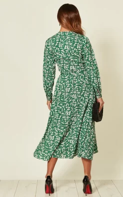Cheapest ✔️ D.Anna Satin Long Sleeve Wrap ???? Dress In Green Floral Print ????