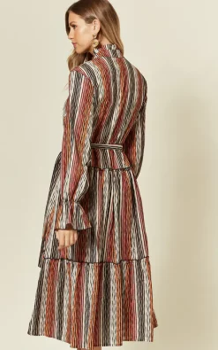 Budget ⭐ Shikha London Black And White Stripe Long Sleeve Tiered Smock Midi ???? Dress ????