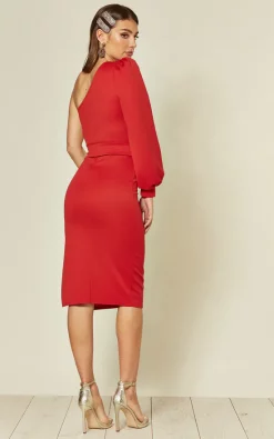Best Sale ???? B Of London Harper Red One Shoulder Scuba ???? Dress ????