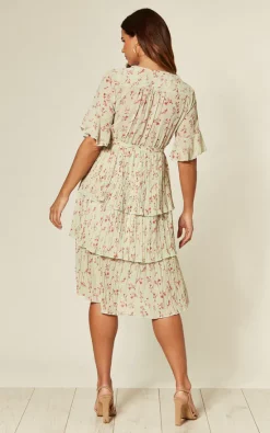 Cheapest ???? Shikha London Tiered Midi ???? Dress In Green Floral Print ????