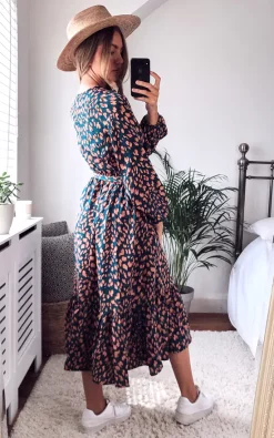 Brand new ✔️ Gini London Animal Printed Long Sleeve Split Detail Midi Wrap ???? Dress In Green ????