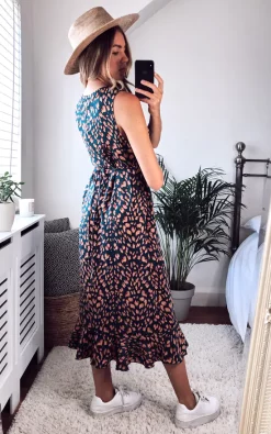 Top 10 ???? Gini London Animal Print Sleeveless Frill Detailed Midi ???? Dress ????