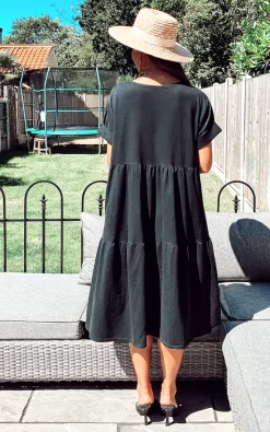 Top 10 ???? Blue Vanilla Diana Tiered Midi Smock ???? Dress In Black ????