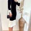 Top 10 ???? CY Boutique Soft Knitted Ribbed Midi Bodycon ???? Dress In Black Cream Contrast Design ????