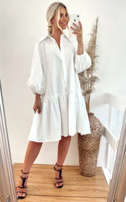 Best Pirce ???? CY Boutique Oversized Cotton Frill Hem ???? Dress In White ⌛
