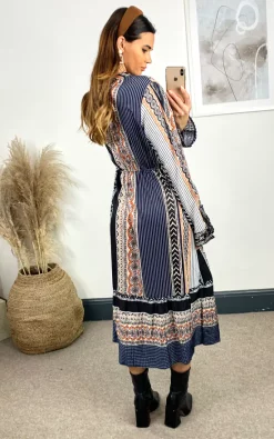 Brand new ???? Shikha London Multicoloured Printed Long Sleeve Midi ???? Dress Blue ⌛