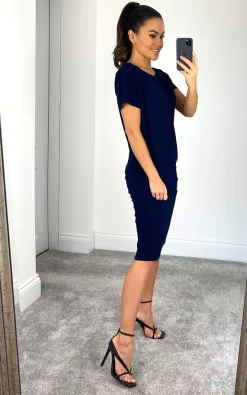 Cheapest ???? City Goddess Slouchy Short Sleeve Midi Round Neck In Navy ✔️