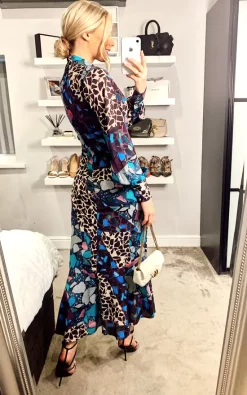 Cheapest ???? ANGELEYE Multi Print Long Chiffon High Neck Tea ???? Dress ????