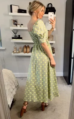 Cheap ???? Brunch Club ???? Girls. Tulum Pastel Green Polka Dot Cut Out Midi ???? Dress ????