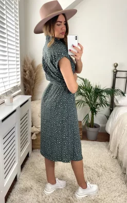 Cheapest ???? ONLY Midi ???? Shirt ???? Dress In Green Animal Print ????