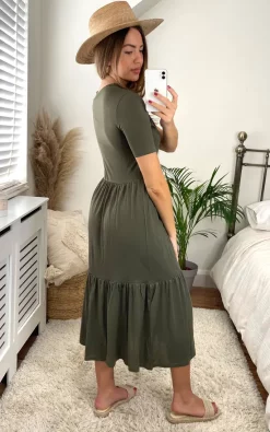 Discount ???? JDY Tiered Midi ???? Dress In Khaki ????