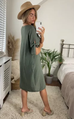 Top 10 ???? Bella And Blue Oversized ???? Dress With Side Pocket In Khaki ????