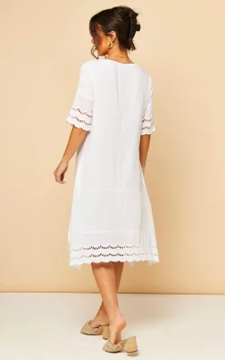 Best Pirce ???? Bella And Blue Midi ???? Dress With Broderie Detail In White ????