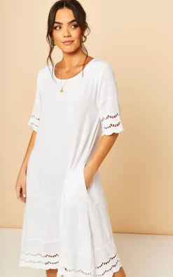 Best Pirce ???? Bella And Blue Midi ???? Dress With Broderie Detail In White ???? -Zack Sales Store 2021 06 25 SF TOM Mollie BellaAndBlue0446