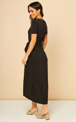 Cheapest ⭐ Object Midi Jersey Wrap ???? Dress In Black ????