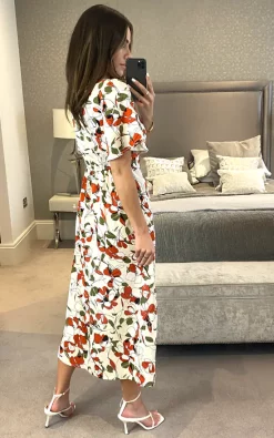 Best Sale ❤️ D.Anna Multi Colour Floral Plunge Neck Button Through Midi ???? Dress With Front Slits And Smock Detail ????