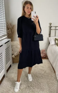 Cheapest ???? Noisy May Tiered Denim Midi ???? Dress In Black ????