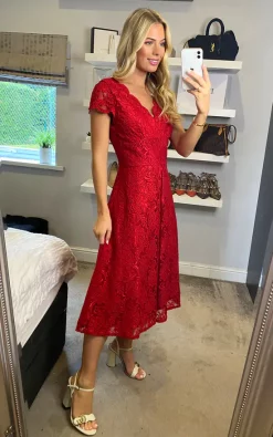 Hot Sale ???? Jolie Moi Cap Sleeve Lace Prom ???? Dress, Red ❤️