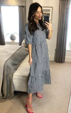Best Pirce ⭐ Madam Rage Gingham Black And White Midi ???? Dress ????