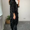 Promo ???? CY Boutique Black Oversized ???? Shirt ???? Dress With Feather Tassel Look Embroidery ????