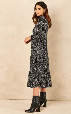 Deals ???? Bella And Blue Tiered Midi ???? Dress With Frill Shoulder Detail In Black And White Spot ⭐ -Zack Sales Store 2021 09 30 Jen Naomi Bella Blue6418