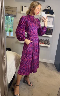 Wholesale ???? Jolie Moi Kathryn Long Sleeve Midi ???? Dress, Geo Multi ????