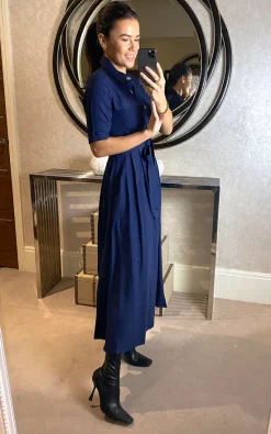 Buy ⌛ Gini London Navy Rolled Up Sleeve Pocket Detailed ???? Shirt Midi ???? Dress ✨