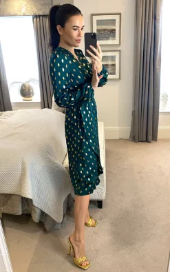 Flash Sale ❤️ APRICOT Green Metallic Spot Wrap Gown ???? Dress ????