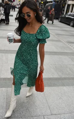 Best Pirce ❤️ Gini London Green Animal Print Split Hem Midi ???? Dress ???? -Zack Sales Store 2022 01 24 Carys GINI53