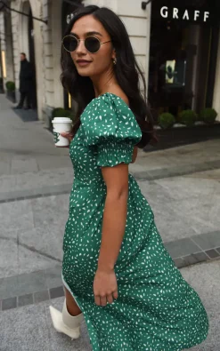 Best Pirce ❤️ Gini London Green Animal Print Split Hem Midi ???? Dress ???? -Zack Sales Store 2022 01 24 Carys GINI55