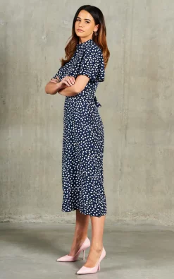 Flash Sale ???? Blue Vanilla Courtney High Neck Angel Sleeve Midi ???? Dress In Navy/White ⭐ -Zack Sales Store 2022 01 28 SF TOM Naomi BlueVanilla35418