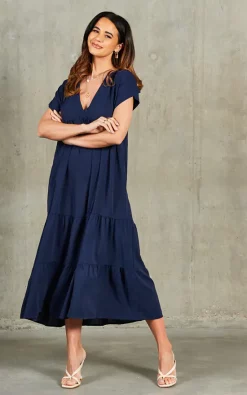 New ???? Blue Vanilla Shannon V Neck Tiered Smock ???? Dress In Navy ⌛ -Zack Sales Store 2022 01 28 SF TOM Shree BlueVanilla34460