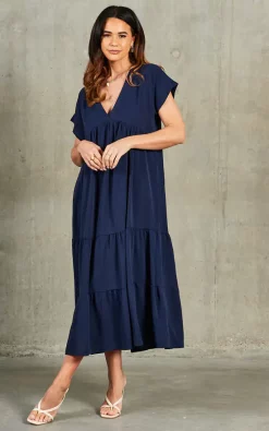 New ???? Blue Vanilla Shannon V Neck Tiered Smock ???? Dress In Navy ⌛ -Zack Sales Store 2022 01 28 SF TOM Shree BlueVanilla34464