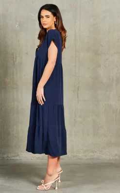 New ???? Blue Vanilla Shannon V Neck Tiered Smock ???? Dress In Navy ⌛ -Zack Sales Store 2022 01 28 SF TOM Shree BlueVanilla34472