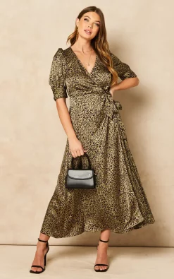 Hot Sale ???? Gini London Sage Green Animal Print Midi Wrap ???? Dress ✨