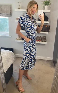 Promo ???? Yumi Zebra Print ???? Shirt ???? Dress In Blue ????