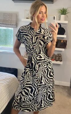 Best Pirce ???? Yumi Zebra Print ???? Shirt ???? Dress In Black ????