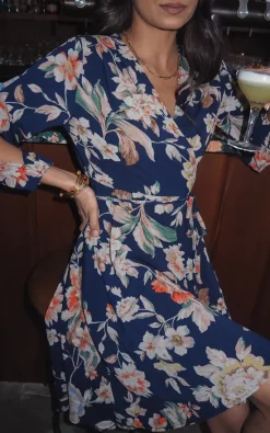 Buy ???? Bella And Blue Split Sleeve Floral Wrap ???? Dress In Navy ???? -Zack Sales Store 2022 02 10 Shree Bella Blue44