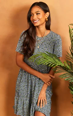 Cheapest ???? VILA Short Sleeve T ???? Shirt Smock ???? Dress In Black Floral ????