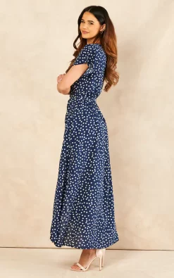 Best reviews of ???? Sarta Polka Dot Midi Wrap ???? Dress Short Sleeve Waist Tie In Navy Blue & White ???? -Zack Sales Store 2022 03 09 Jen Naomi Sarta10377