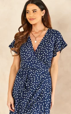 Best reviews of ???? Sarta Polka Dot Midi Wrap ???? Dress Short Sleeve Waist Tie In Navy Blue & White ???? -Zack Sales Store 2022 03 09 Jen Naomi Sarta10385